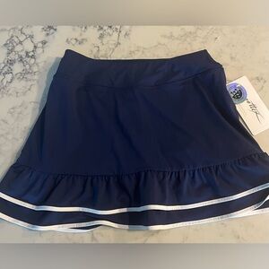 Gottex Navy Blue Athletic Skort Double Ruffle Tennis Golf Skirt Medium New